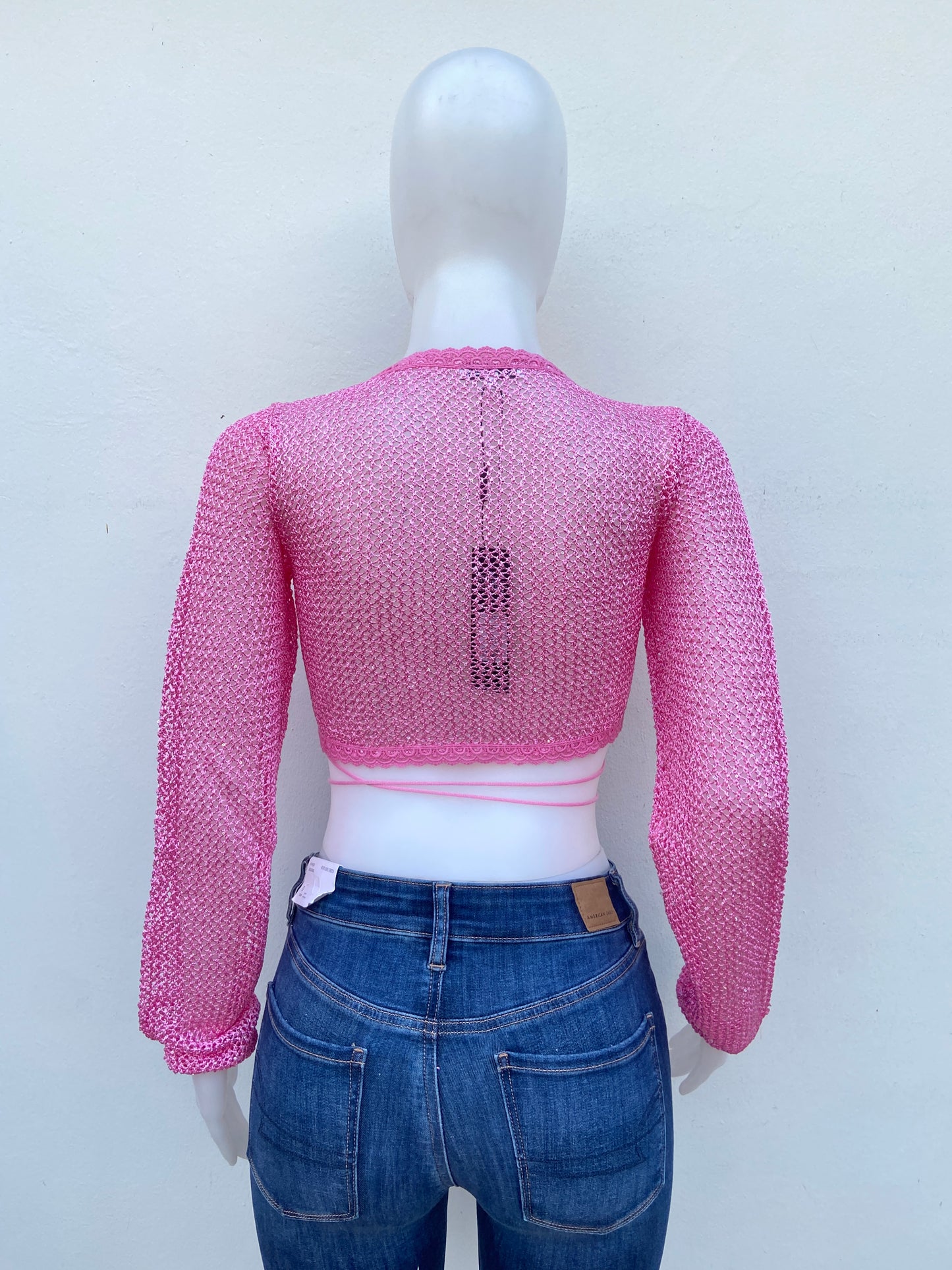 Top Fashion Nova original estilo malla con brillo, rosado.