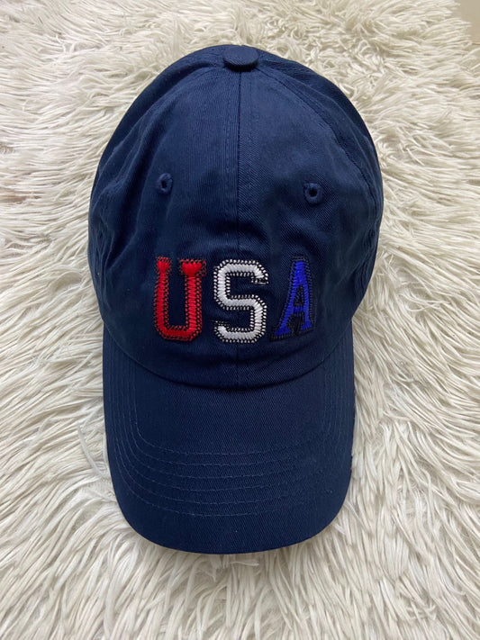 Gorra USA original, azul marino con letras USA en rojo, blanco y azul.