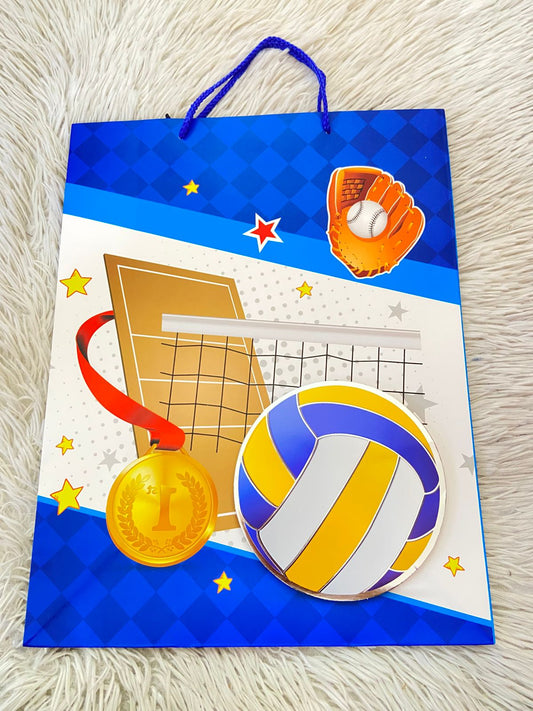 Shopping, azul con blanco y estampado de una pelota de voleibol, GRANDE.