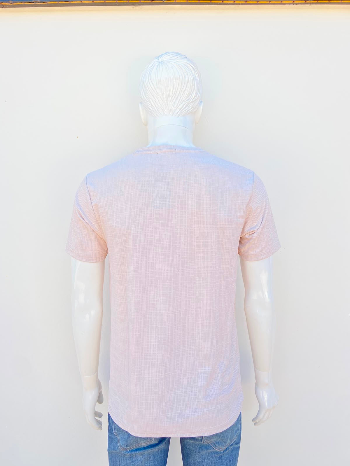 T-shirt US- ICON CO. original, en color crema liso con estampado de cuadros pequeños, 60% algodón