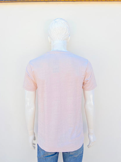 T-shirt US- ICON CO. original, en color crema liso con estampado de cuadros pequeños, 60% algodón