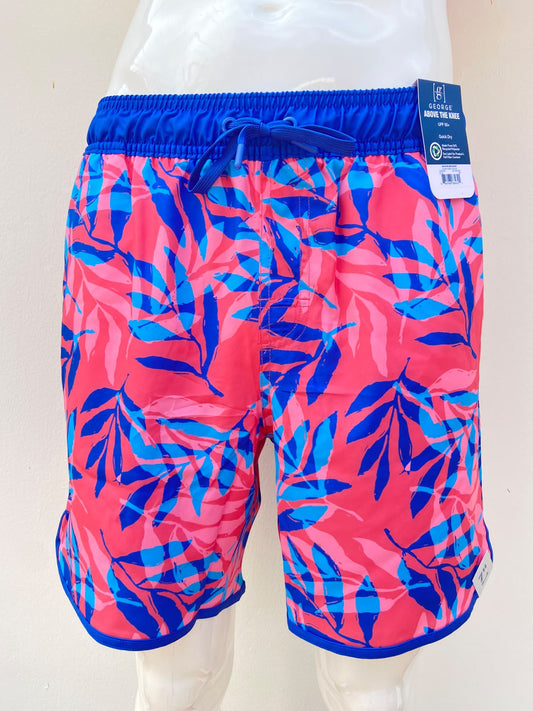 Baggy/bañador, GEORGE original en color rosado con ramos en color azul y pretina y lazo ajustable en color azul, Protección UPF 50+: Brinda protección contra los rayos UV .