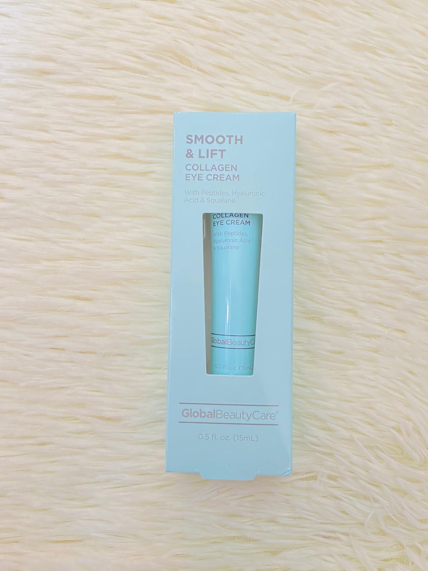 Crema para contornos de ojos GLOBAL BEAUTY CARE original, azul, con ácido hialurónico, escualano, péptidos y colágeno, sirve para las líneas de expresión y brindar una buena hidratación.