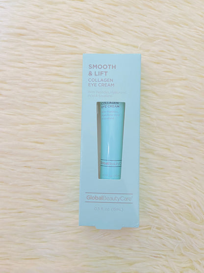 Crema para contornos de ojos GLOBAL BEAUTY CARE original, azul, con ácido hialurónico, escualano, péptidos y colágeno, sirve para las líneas de expresión y brindar una buena hidratación.