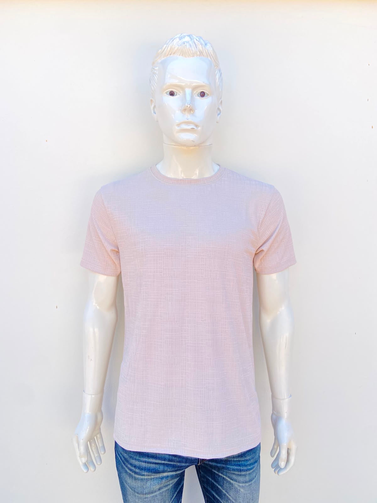 T-shirt US- ICON CO. original, en color crema liso con estampado de cuadros pequeños, 60% algodón
