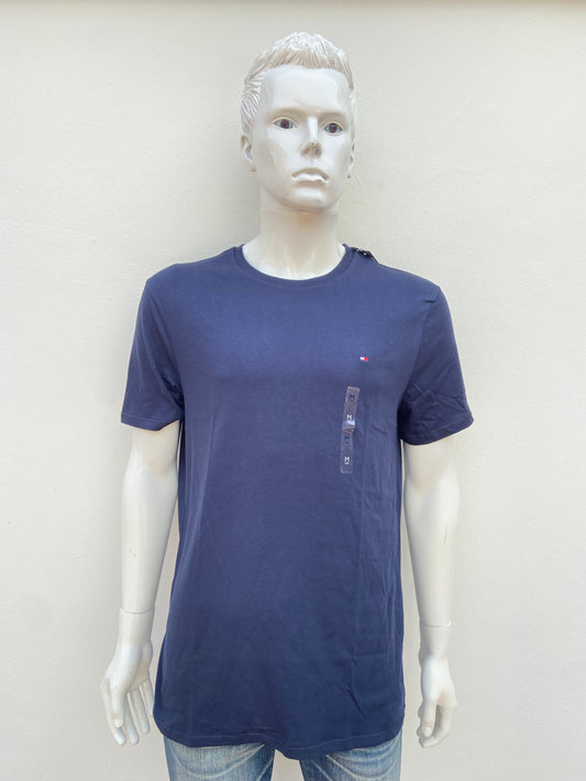 T-shirt TOMMY HILFIGER original, azul marino con pequeño logotipo al lado.