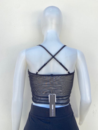 Top, negro transparente con abiertos en frente.