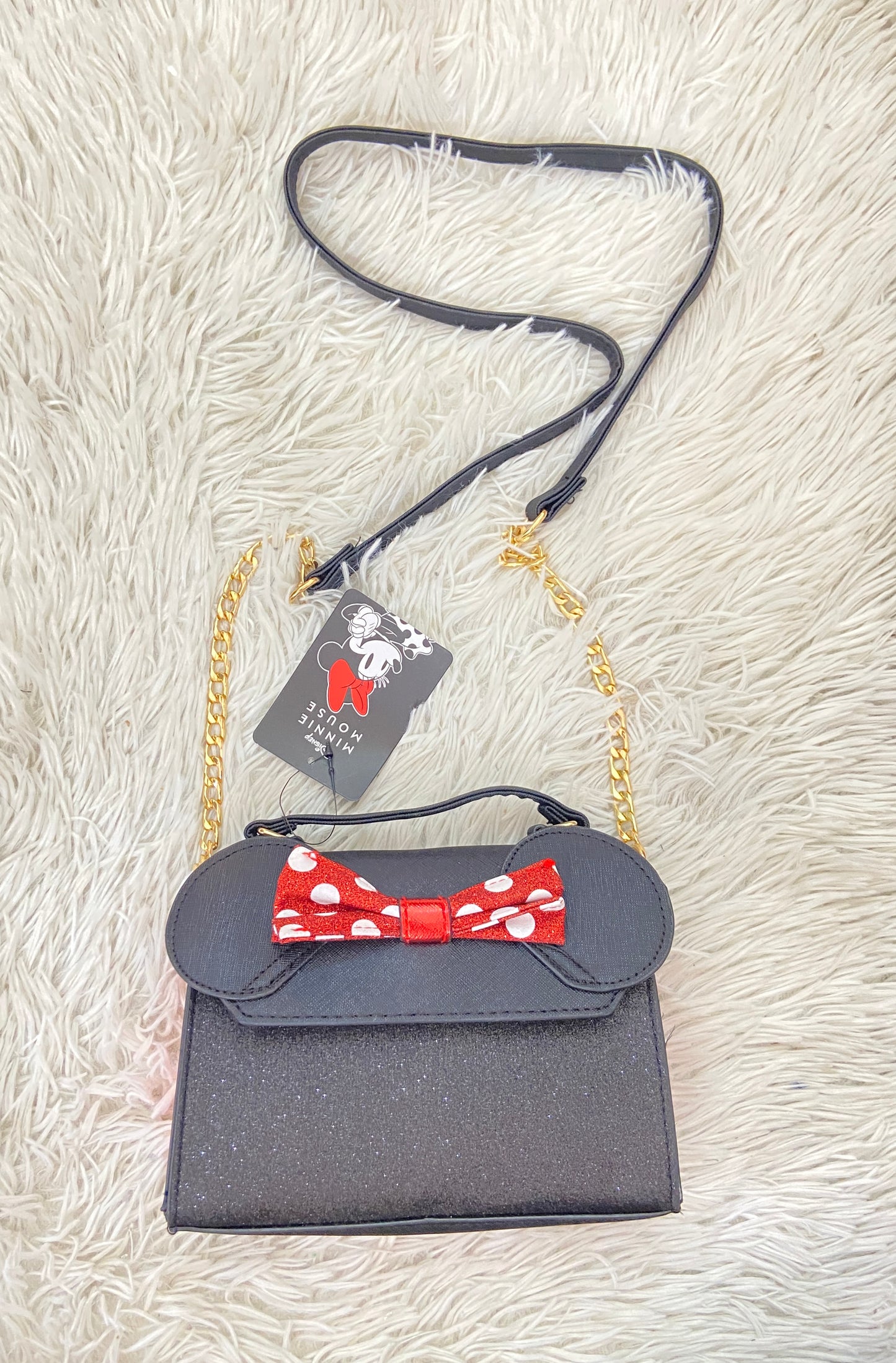 Cartera Disney MINNIE MOUSE original, negra con orejas de Minnie y lazo rojo.