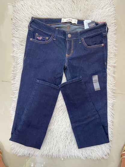 Pantalón Jean Hollister original azul oscuro liso, SÚPER SKINNY, Low rise.