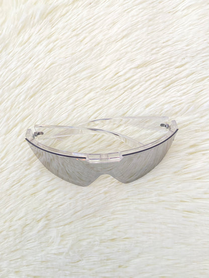 Lentes, plateados grandes con montura transparente, 100 % Polycarbonate y protección UV.