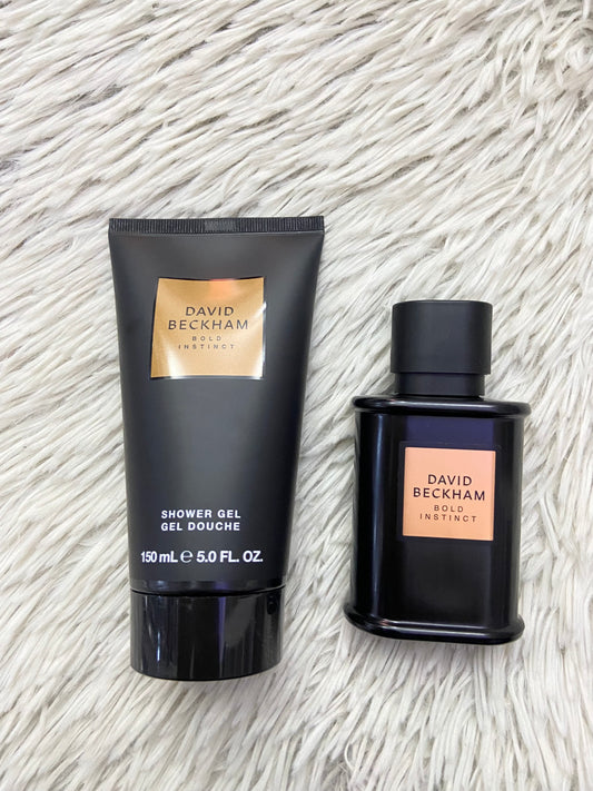 Set perfume DAVID BECKHAM original, negro con dorado de perfume y gel de baño, BOLD INSTINCT.