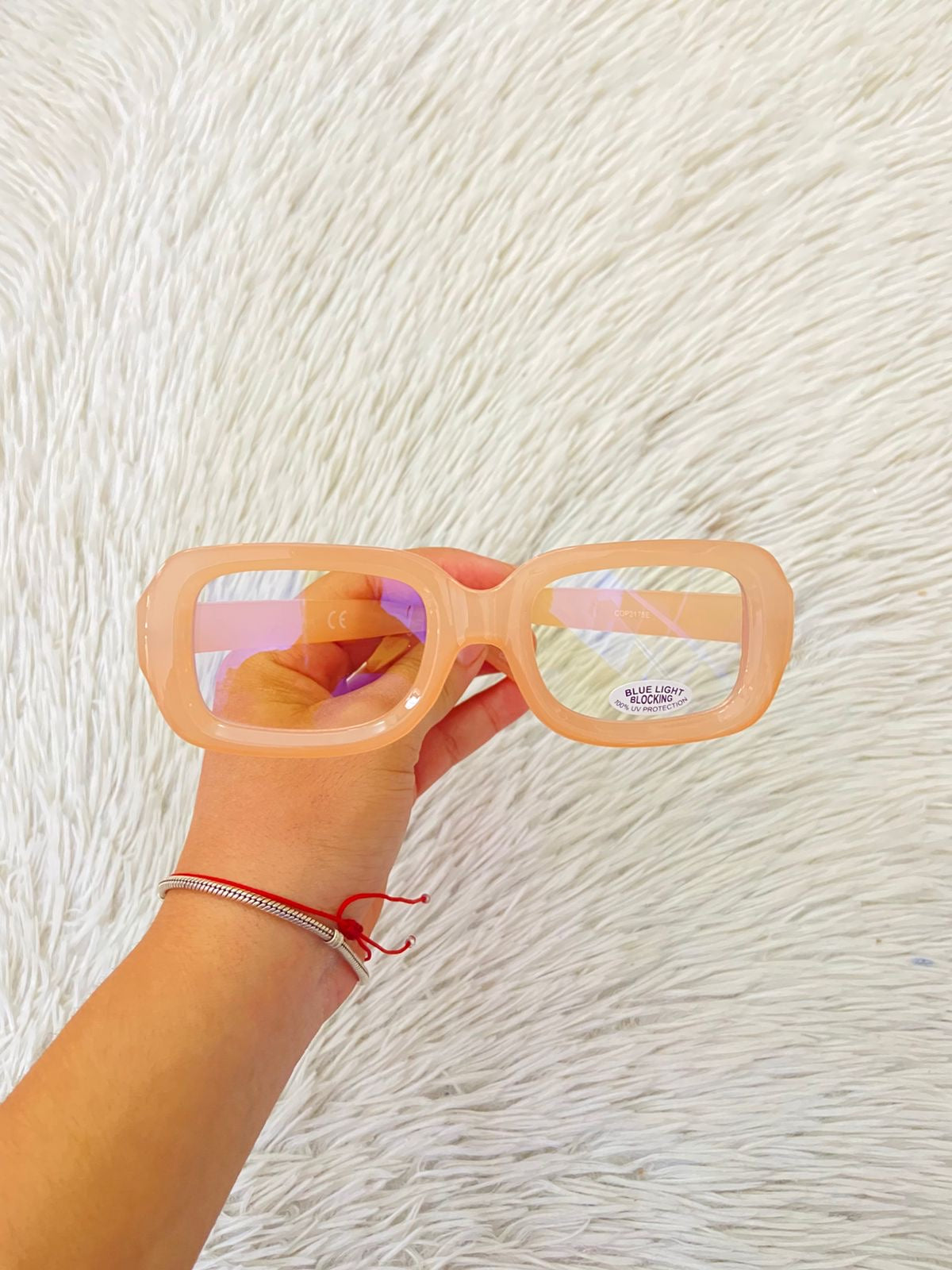 Lentes en color rosadito claro con micas azules claras