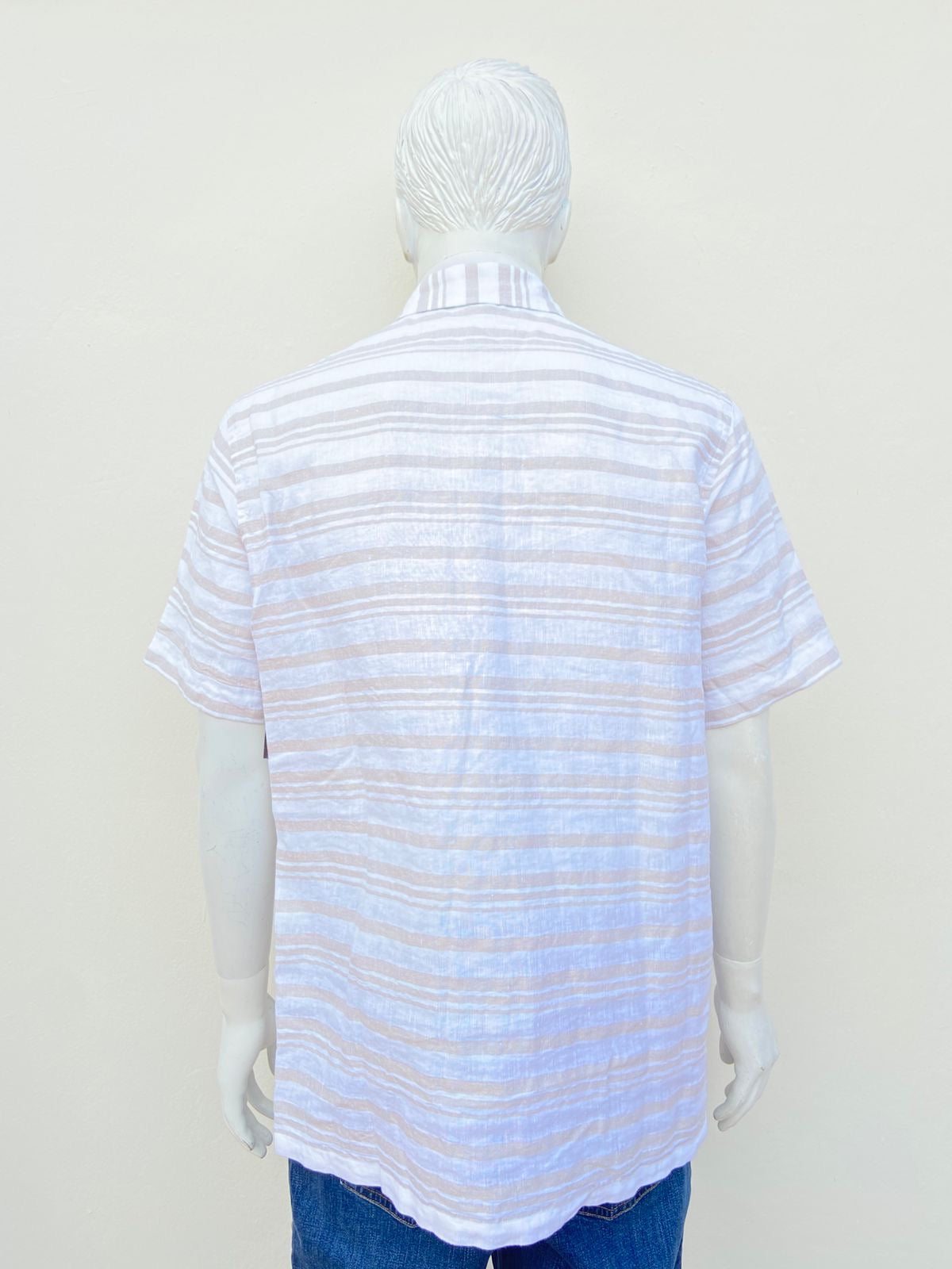 Camisa  TASSO ELBA original, blanco con rayas en color crema, 74% lino, 25 % algodón.