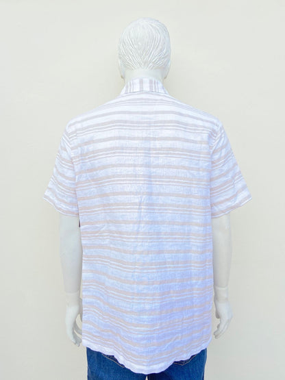 Camisa  TASSO ELBA original, blanco con rayas en color crema, 74% lino, 25 % algodón.