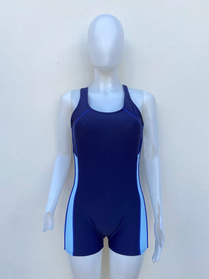Traje de baño/ Biquini/ Enterizo Fashion World original, azul marino con abierto en la parte trasera.