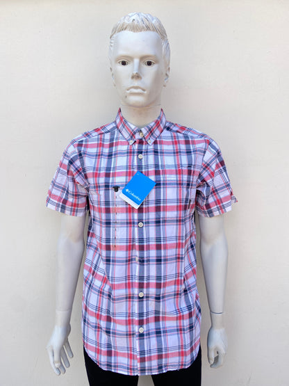 Camisa COLUMBIA original roja de cuadros azules y rojo, REGULAR FIT.