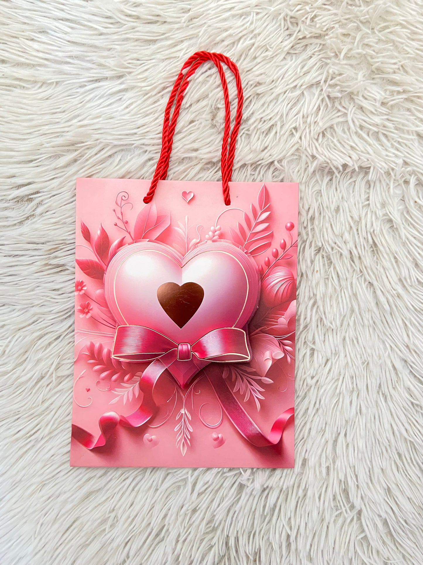 Shopping, rosado con estampado de corazón, PEQUEÑO.