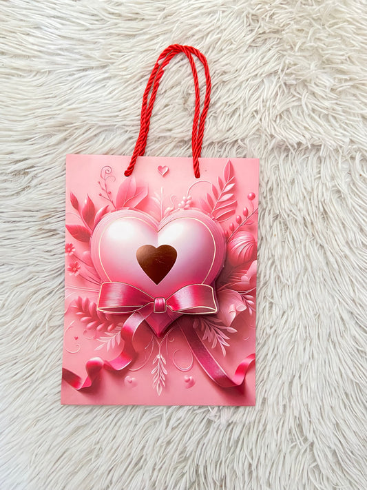 Shopping, rosado con estampado de corazón, PEQUEÑO.