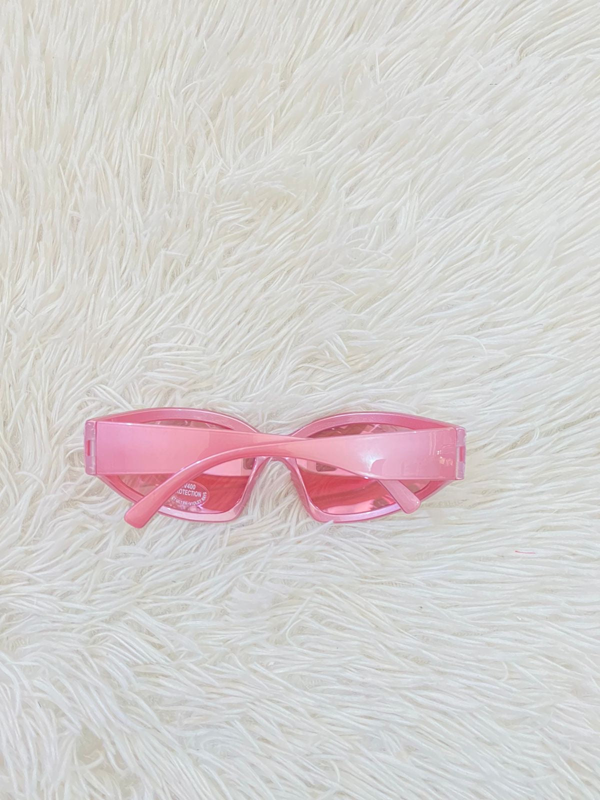 Lentes Fashion Nova original rosado metálico con micas claras.