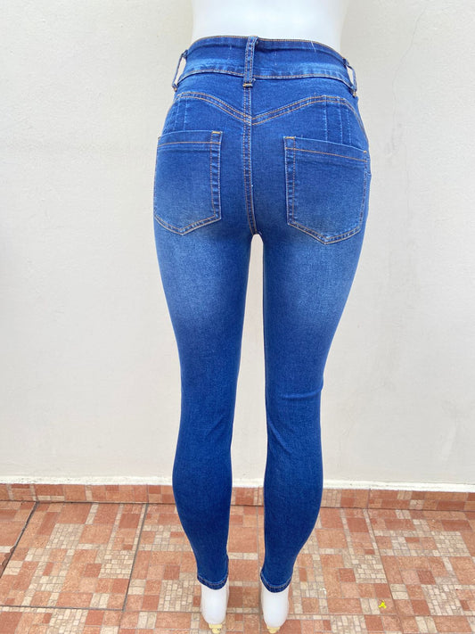 Pantalon Jean Olevey original, azul oscuro con dos botones en el frente.