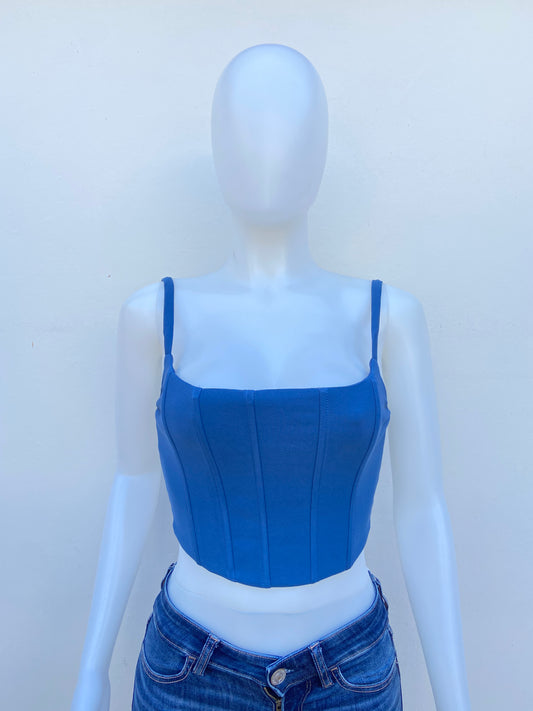 Top Fashion Nova original azul jean, estilo corset.