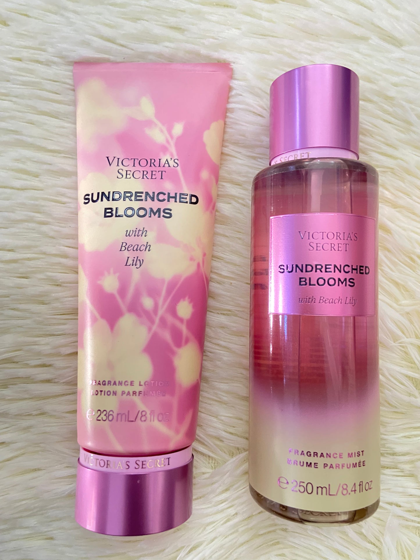 Set Victoria’s Secret original, rosado con crema, colonia y crema, SUNDRENCHED BLOOMS.