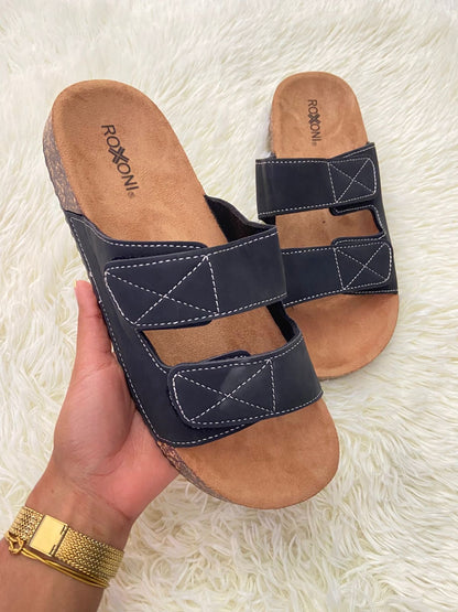Sandalias ROXONI original, marrón con negro en piel pana, ajustables. Excelente para caminar