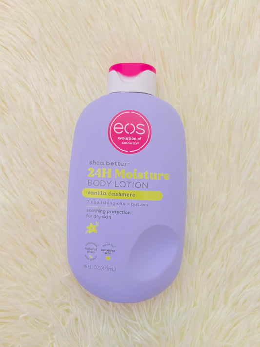 Crema EOS original, morada, 24H MOISTURE BODY LOTION, Vainilla con aceites, hasta 24 Horas de hidratación.