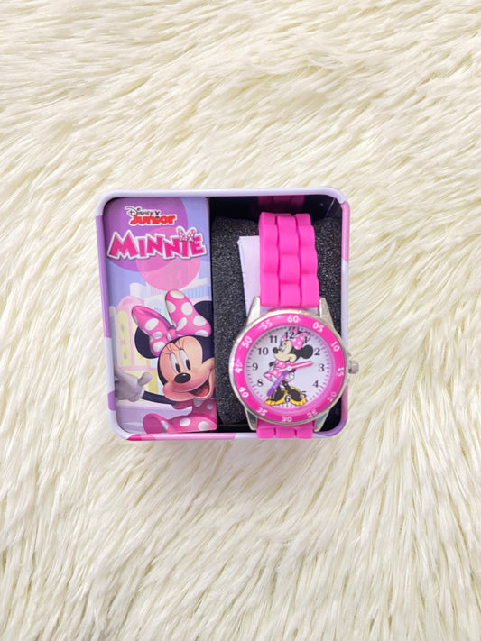 Reloj DISNEY original, rosado de MINNIE MOUSE, con estampado del personaje, 6+.