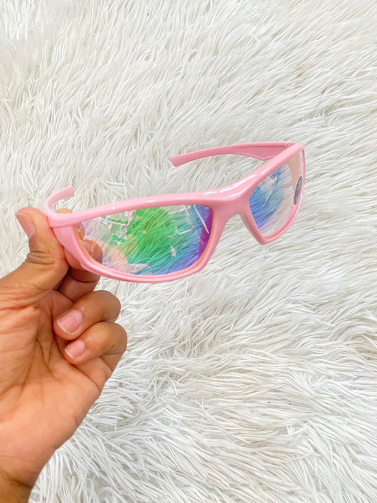 Lentes Fashion Nova original rosado claro con micas plateadas.