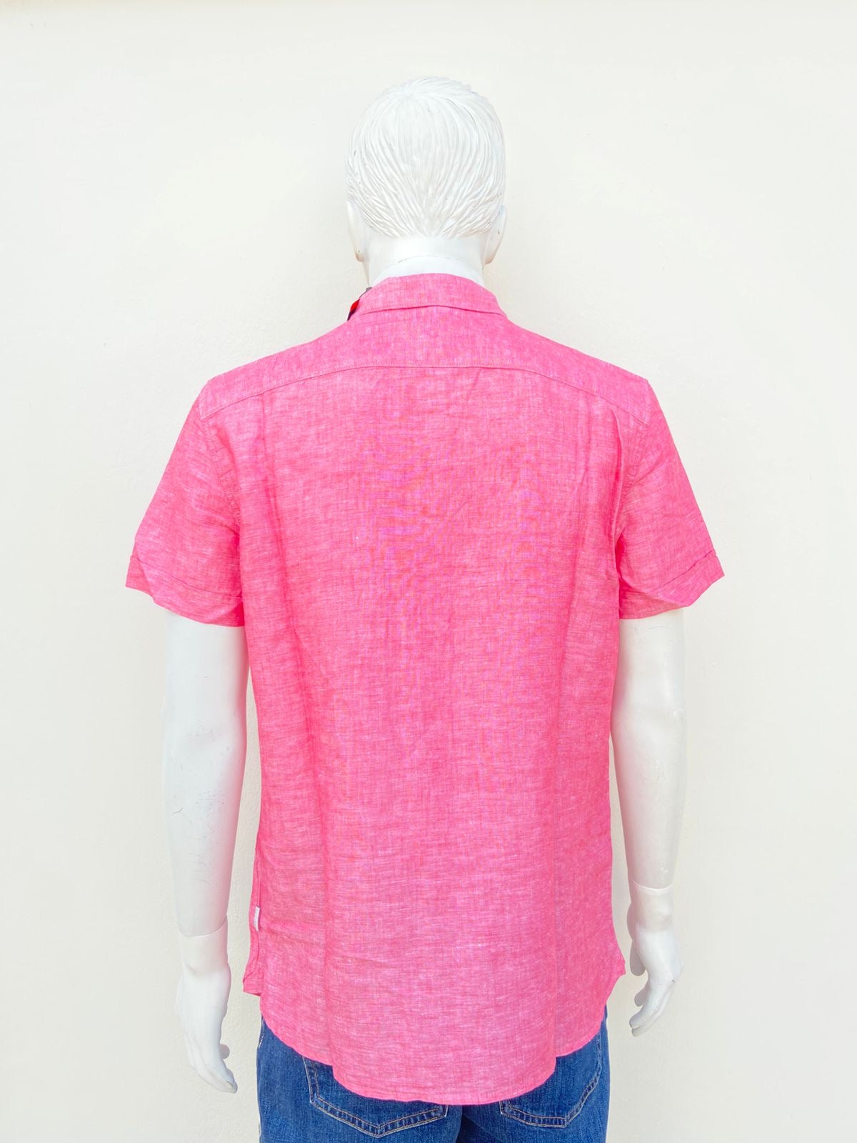 Camisa PERRY ELLIS original, color salmón ( rosado ), 60% Lino , 40 % algodón.