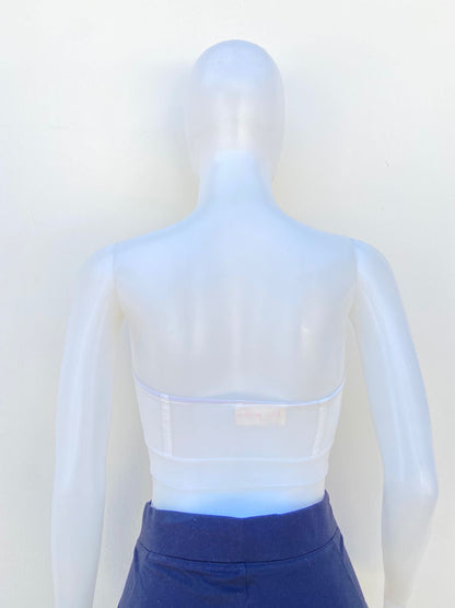 Top NEW PINK original blanco con lentejuelas en frente, strapless.