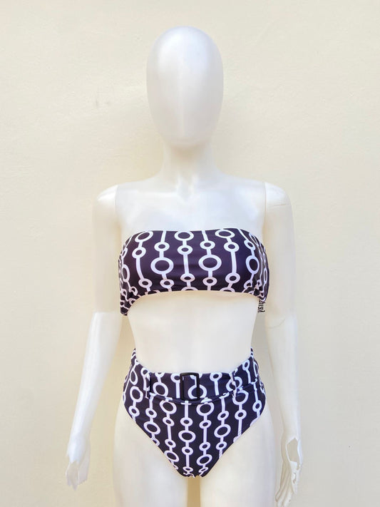 Biquini Forplay original negro con estampado de color blanco, strapless.