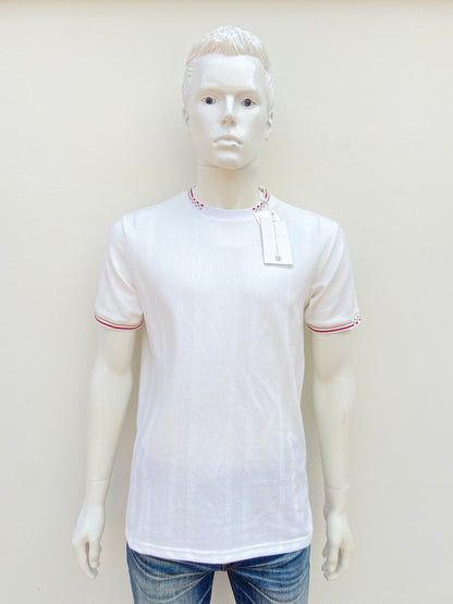 T-shirt VERTICAL SPORT original, blanco hueso ( IVORY) con cuello en color crema y rojo vino.