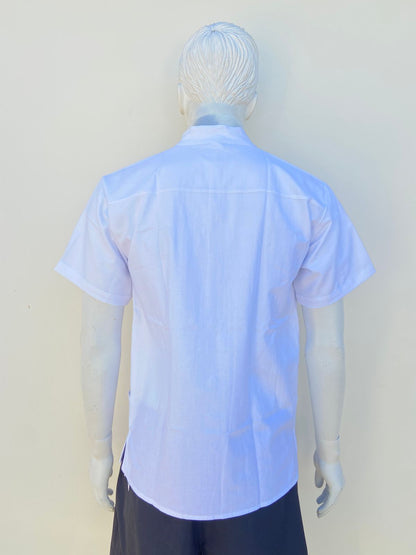 Camisa ARTESANO SOUL  original, blanca con bordado en hilo negro, cuello mandarín.