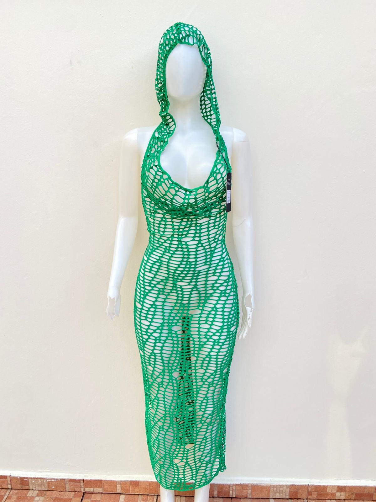 Salida de playa/ Vestido/ Cover up, verde liso estilo red y capucha.