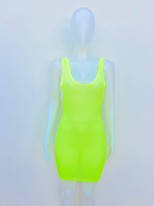 Vestido/Cover Up BOZZOLO original verde neon, en malla.