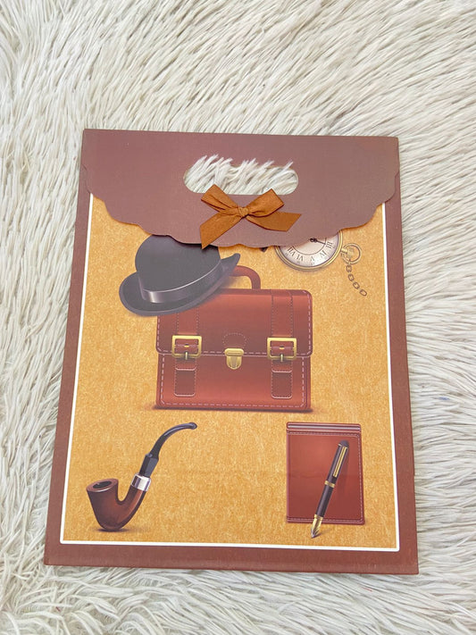 Shopping, marrón con estampado de maletín y pipa, MEDIANO.