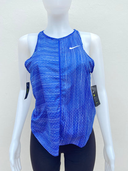 Franela deportiva mujer NIKE original azul marino con líneas blancas y logotipo de la marca en blanco.