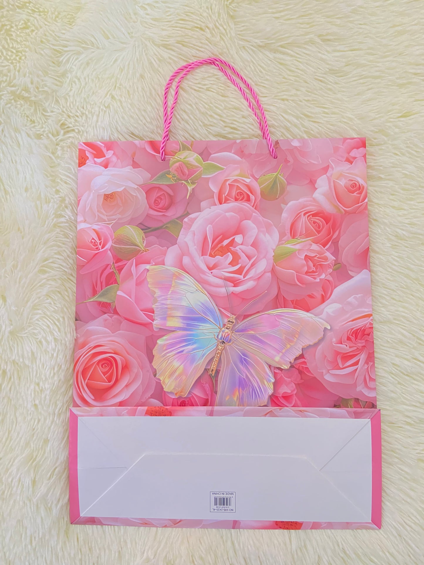 Shopping, rosado con estampado de mariposa y flores, GRANDE.