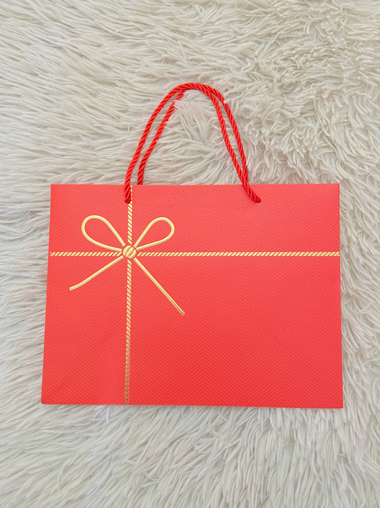 Shopping, rojo con estampado de lazo en color dorado, PEQUEÑO.
