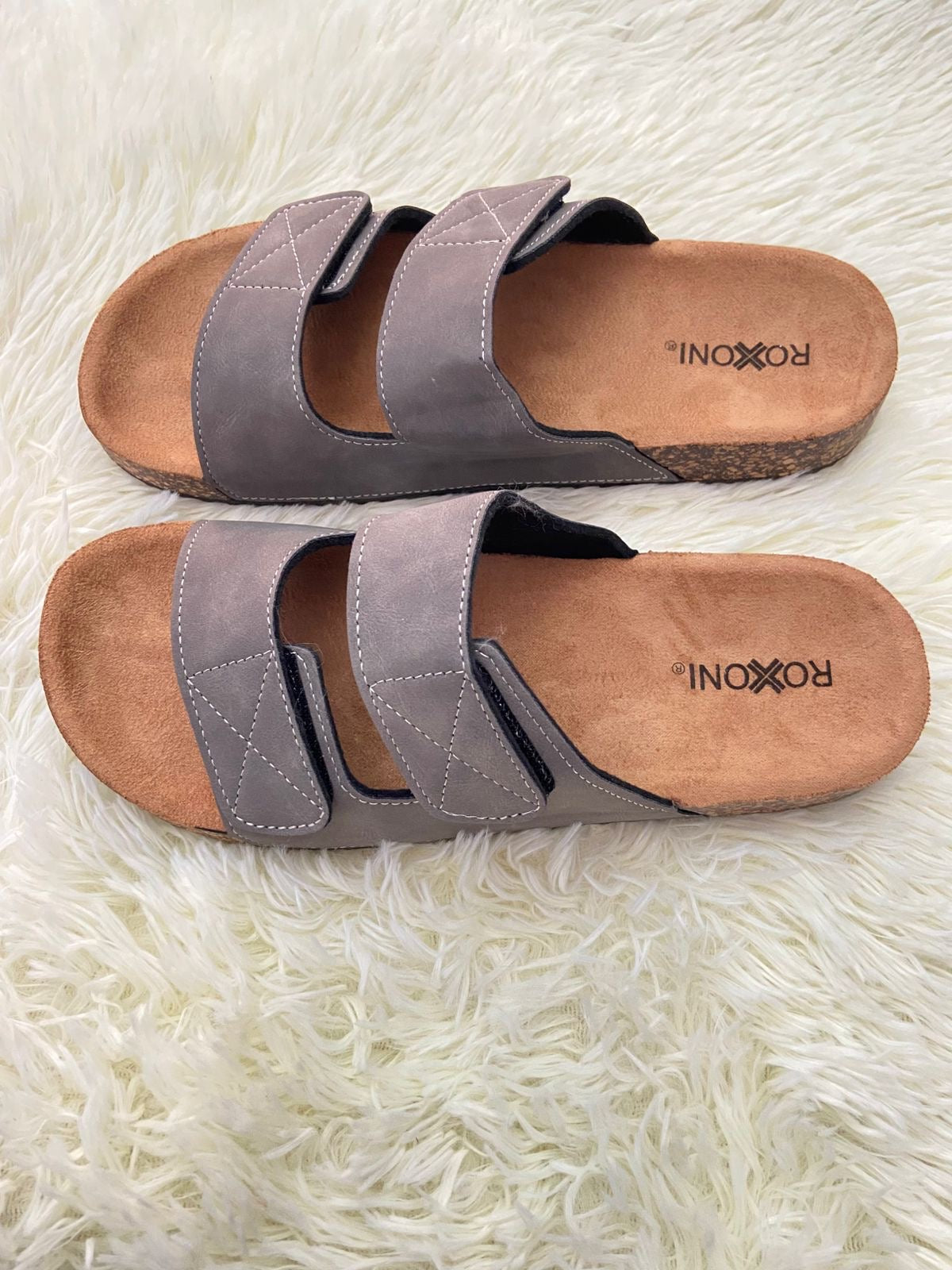 Sandalias ROXONI original, marrón con gris, ajustables, en piel pana. Comodos para caminar