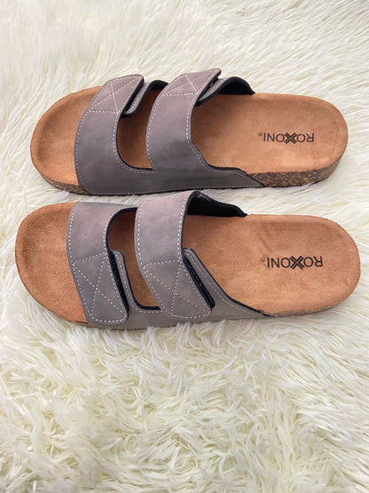 Sandalias ROXONI original, marrón con gris, ajustables, en piel pana. Comodos para caminar