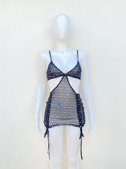 Vestido Primi original en negro transparente con lentejuelas. Para noche o el día en la  playa o piscina.