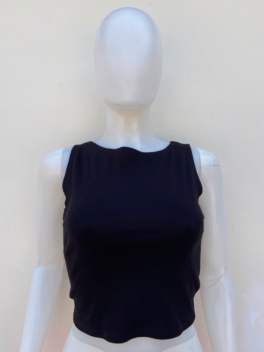 Top BOZZOLO original negro liso, sin mangas.