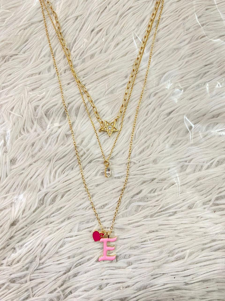 Cadena Forever 21 original, de 3 piezas, con la inicial de tu nombre en rosado, con estrella y corazón. Letras de I O C N T E D B y K disponibles