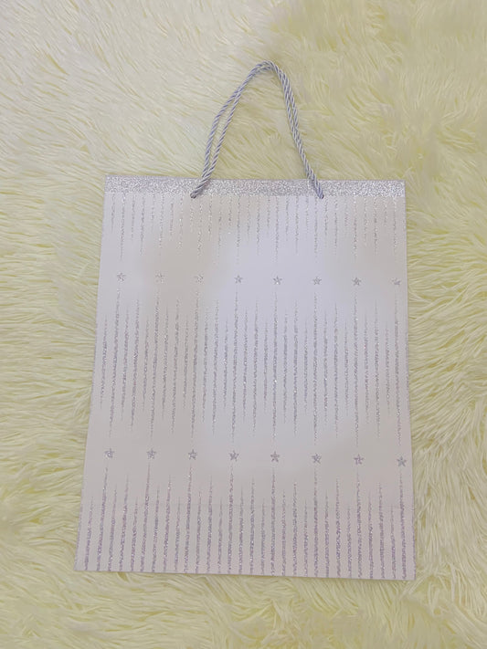 Shopping, blanco con estrellas en color plateado, MEDIANO.