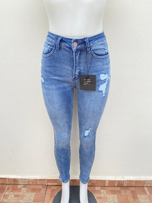 Pantalón Jean, L&M BLACK LABEL original azul oscuro con rasgados,HIGH RISE SKINNY.