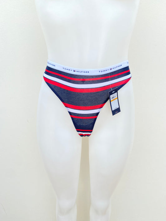 Panti Tommy Hilfiger original azul marino con rayas, roja, azul y blanco, tanga.