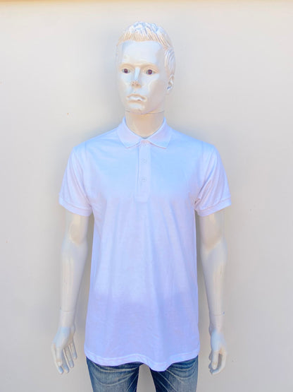 Polocher GILDAN original, blanco liso con varios botones en el cuello, 50% algodón